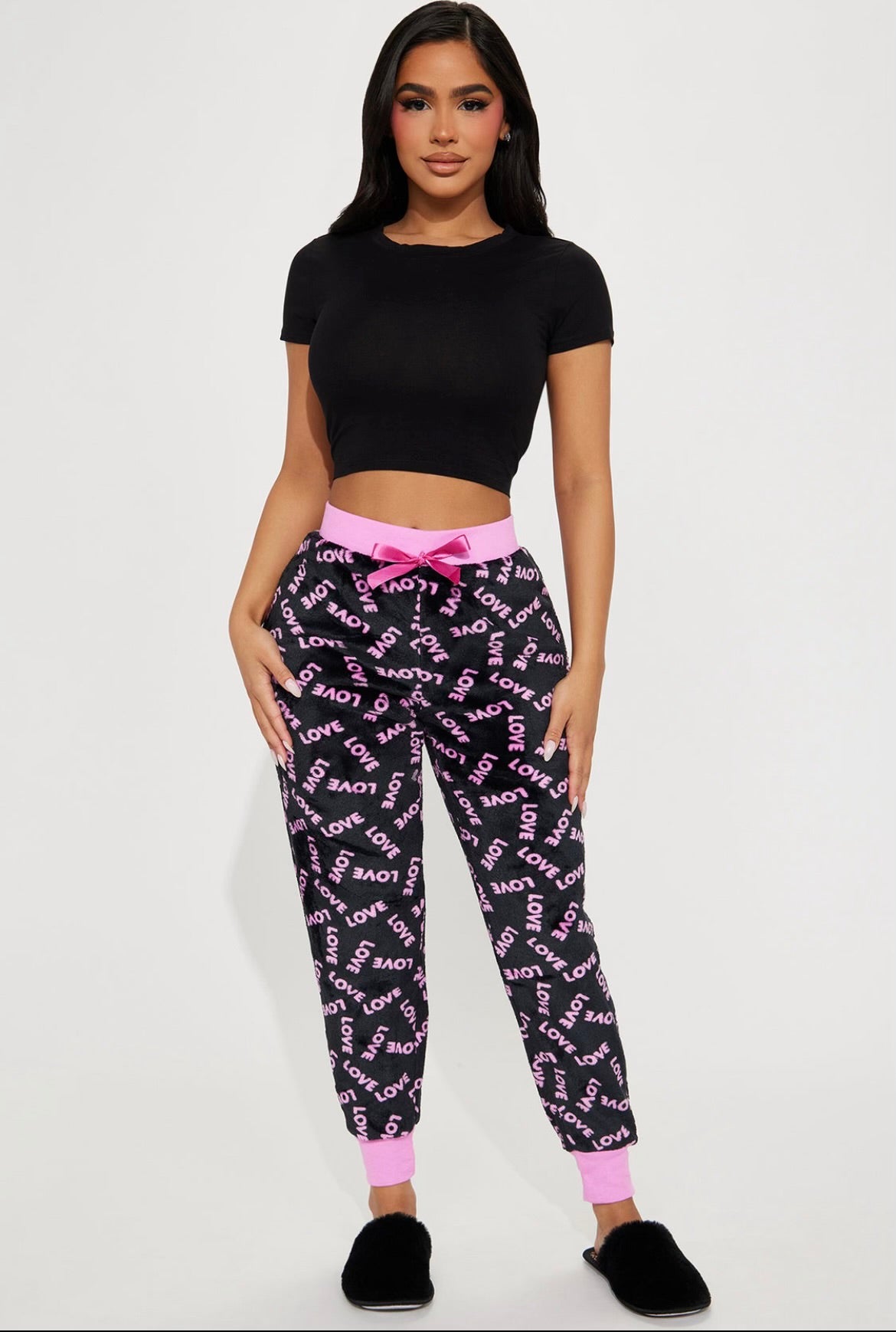 Love Love Pink and Black Pajama Bottom