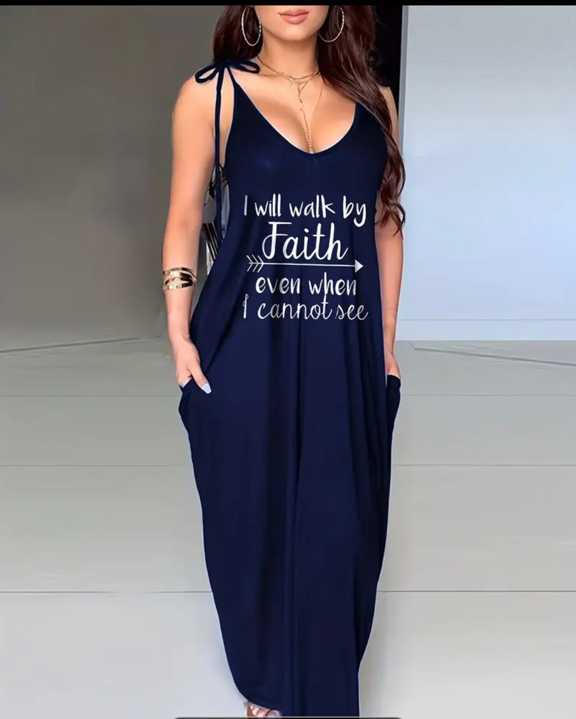 Navy Blue I will Walk by Faith Dress