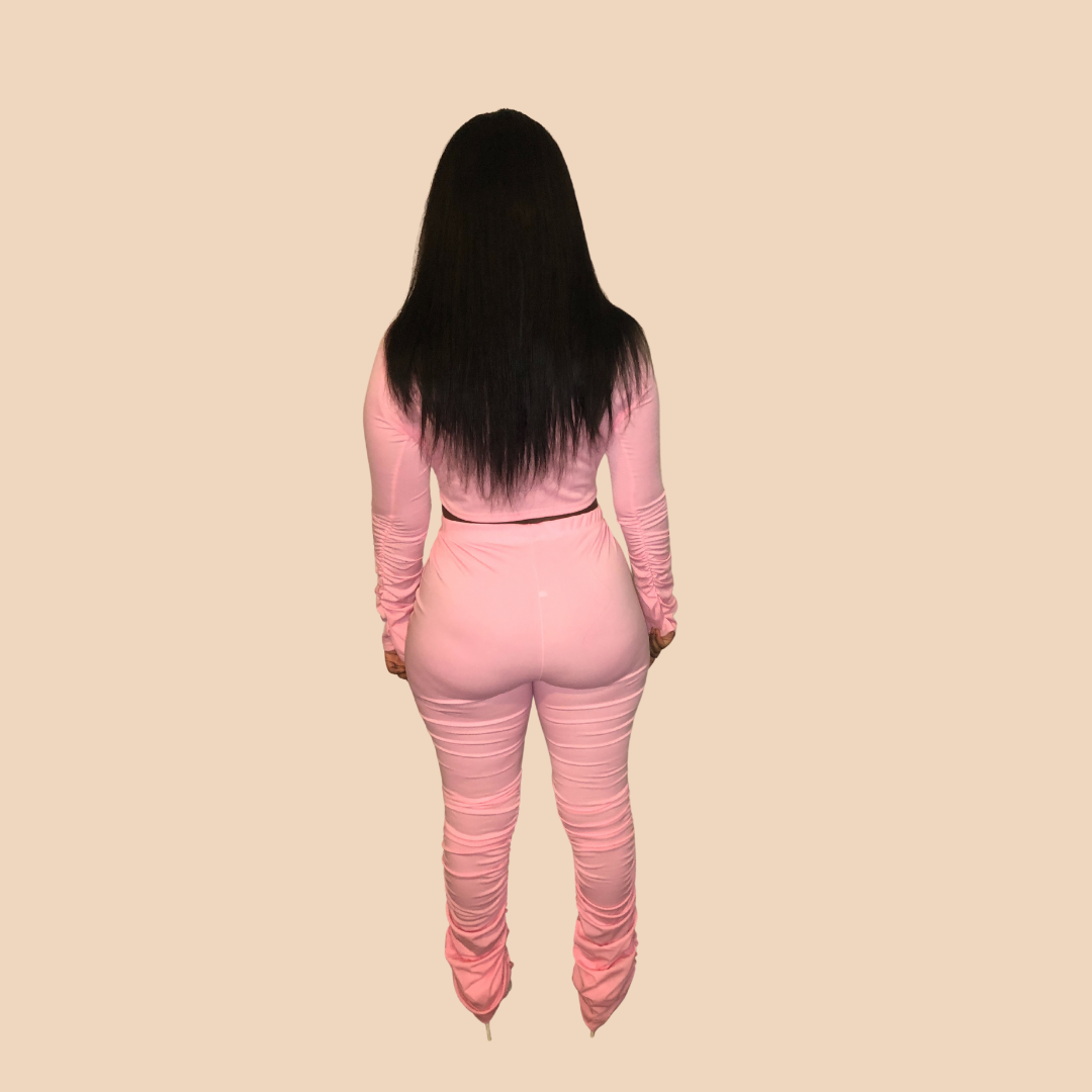 Ruched Pants Set Pink