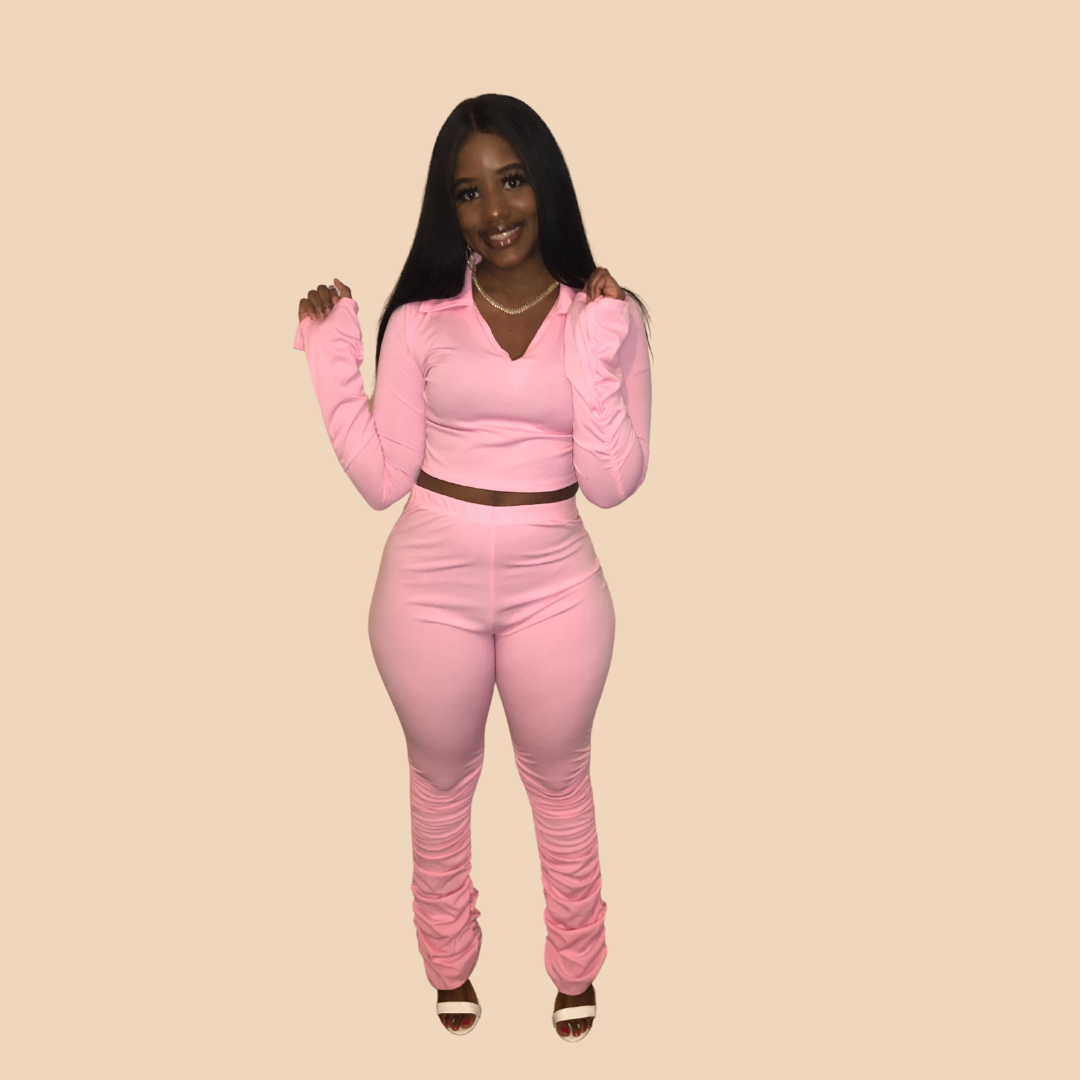 Ruched Pants Set Pink